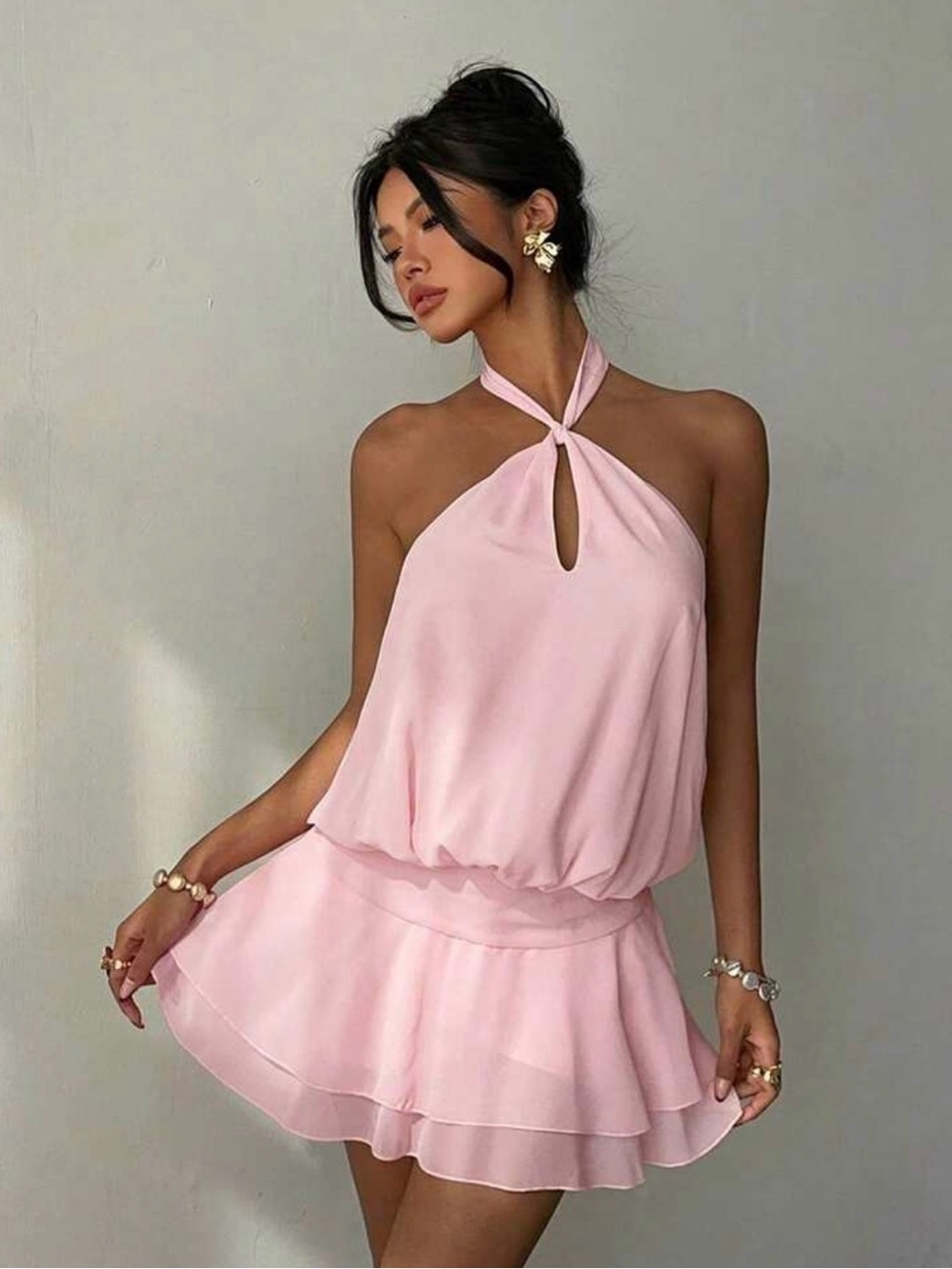 Light Pink Halter Mini Dress - Picture 3 of 7